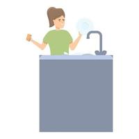 vecteur de dessin animé d'icône de lavage de vaisselle soeur. travaux ménagers de la cuisine