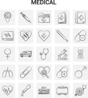 25 jeu d'icônes médicales dessinées à la main fond gris vecteur doodle