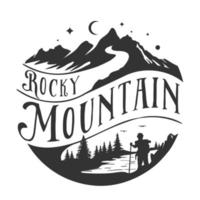 Rocky Mountain, conception de t-shirt d'aventure en plein air vecteur