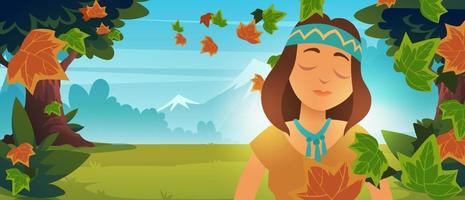 fille amérindienne indigène dans la forêt d'automne vecteur