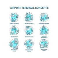 jeu d & # 39; icônes de concept de terminal d & # 39; aéroport vecteur