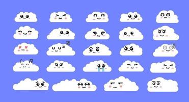 jeu d'icônes d'emoji de personnage de nuage blanc vecteur