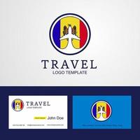 conception de logo et de carte de visite de drapeau de cercle créatif de voyage en moldavie vecteur