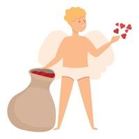 cupidon avec vecteur de dessin animé icône sac coeur. journée d'amour