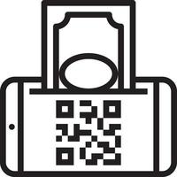 paiement mobile paiement par code qr cash banking - icône de contour vecteur