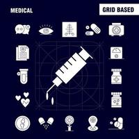 ensemble d'icônes de glyphes solides médicaux pour l'infographie le kit uxui mobile et la conception d'impression incluent la médecine médicale hôpital soins de santé laboratoire de tube médical plus eps 10 vecteur