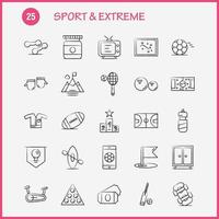 le sport et les icônes dessinées à la main extrême sont définies pour l'infographie le kit uxui mobile et la conception d'impression incluent le jeu de balle de football le jeu d'icônes en ligne de jeu de sport mobile vecteur