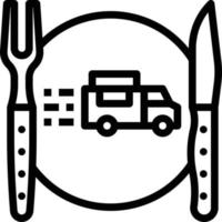 Plaque de couverts livraison de nourriture par camion - icône de contour vecteur