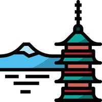 pagode chureito japon fuji mountain repère - icône de contour rempli vecteur