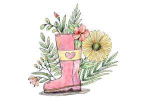 Printemps et fleurs de jardin rempli Boot Vector