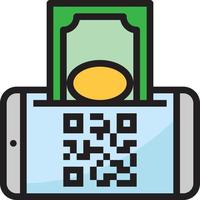 paiement mobile paiement par code qr cash banking - icône de contour rempli vecteur