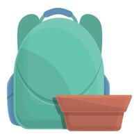 icône de sac à dos de petit déjeuner scolaire, style cartoon vecteur