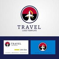 conception de logo et de carte de visite de drapeau de cercle créatif de voyage angola vecteur