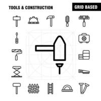 outils et pack d'icônes de ligne de construction pour les concepteurs et les développeurs vecteur