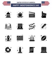 joyeux jour de l'indépendance usa pack de 16 glyphes solides créatifs de golden bridge movis american hand modifiable usa day vector design elements