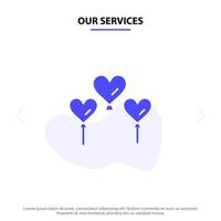 nos services coeur ballon amour solide glyphe icône modèle de carte web vecteur