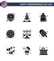 9 usa solide glyphe signes célébration de la fête de l'indépendance symboles de la justice signe usa star américain modifiable usa day vector design elements