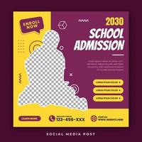 modèle de publication sur les réseaux sociaux d'admission à l'école vecteur