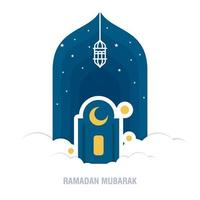 ramadan kareem conception islamique croissant de lune et silhouette de dôme de mosquée avec motif arabe et calligraphie vecteur