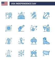16 usa bleu pack de signes et symboles de la fête de l'indépendance du sport américain tir de football blanc éléments de conception vectoriels modifiables de la journée des états-unis vecteur