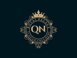 lettre qn logo victorien de luxe royal antique avec cadre ornemental. vecteur