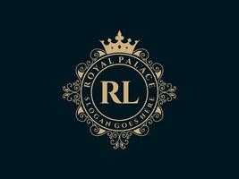 lettre rl logo victorien de luxe royal antique avec cadre ornemental. vecteur