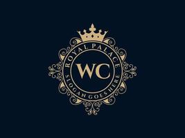 lettre wc logo victorien de luxe royal antique avec cadre ornemental. vecteur