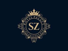 lettre sz logo victorien de luxe royal antique avec cadre ornemental. vecteur