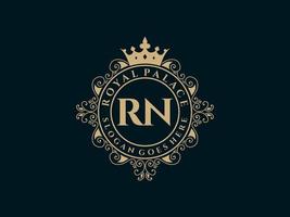 lettre rn logo victorien de luxe royal antique avec cadre ornemental. vecteur