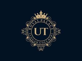 lettre ut logo victorien de luxe royal antique avec cadre ornemental. vecteur