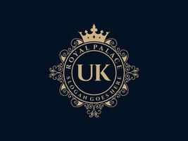 lettre uk logo victorien de luxe royal antique avec cadre ornemental. vecteur