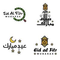 4 salutations eid fitr modernes écrites en calligraphie arabe texte décoratif pour carte de voeux et souhaitant le joyeux eid en cette occasion religieuse vecteur