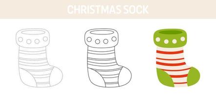 Feuille de traçage et de coloriage de chaussettes de Noël pour les enfants vecteur