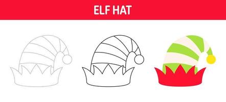 feuille de travail de traçage et de coloriage de chapeau d'elfe pour les enfants vecteur