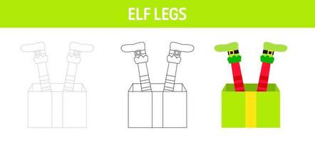 feuille de travail de traçage et de coloriage des pieds de lutin de noël pour les enfants vecteur