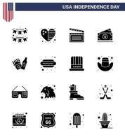 ensemble moderne de 16 glyphes et symboles solides le jour de l'indépendance des états-unis tels que la bouteille amearican usa money usa modifiable usa day vector design elements