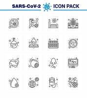 l'icône de 16 lignes de coronavirus sur le thème de l'épidémie corona contient des icônes telles que les bactéries de la clinique de test soins de construction coronavirus viral 2019nov éléments de conception de vecteur de maladie