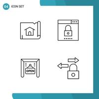 ligne d'interface mobile ensemble de 4 pictogrammes d'éléments de conception vectoriels modifiables de la boutique d'optimisation de la maison de commerce électronique vecteur