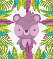 petit ours laisse feuillage nature vecteur