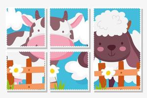 cartes d'animaux de ferme mignons vecteur