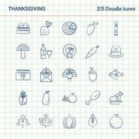 thanksgiving 25 icônes doodle jeu d'icônes d'affaires dessinés à la main vecteur