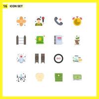 pictogramme ensemble de 16 couleurs plates simples de sécurité barbelé hôpital minuterie horloge pack modifiable d'éléments de conception de vecteur créatif