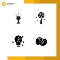 4 icônes créatives signes et symboles modernes du trophée de l'ampoule de coupe amour lumière éléments de conception vectoriels modifiables vecteur