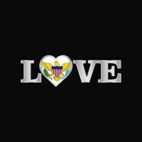 typographie d'amour avec le vecteur de conception du drapeau américain des îles vierges