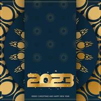 Carte de voeux de bonne année 2023. motif doré sur bleu. vecteur