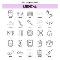 jeu d'icônes de ligne médicale 25 style de contour en pointillé vecteur