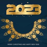 Affiche de voeux de bonne année 2023. motif doré sur bleu. vecteur
