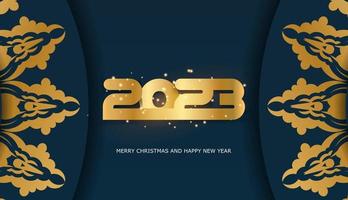 Carte de voeux festive de bonne année 2023. couleur bleu et or. vecteur