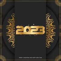 Carte de voeux festive de bonne année 2023. motif doré sur noir. vecteur