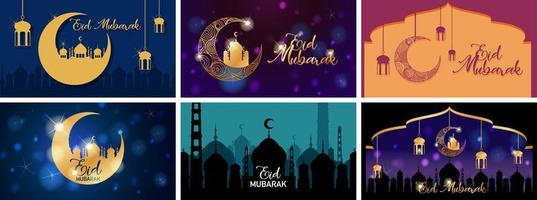 six conceptions d'arrière-plan pour le festival musulman eid mubarak vecteur